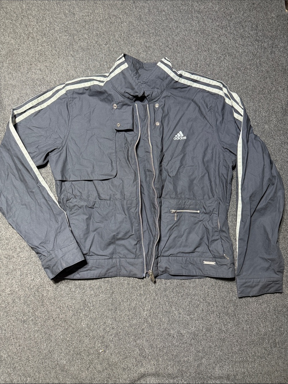 adidas Navy Blue Windbreaker Jacket with White Stripes